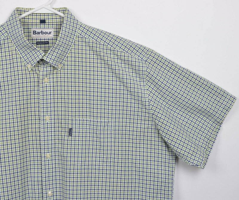 Barbour Men's XL Regular Green Navy Blue Check Short Sleeve Button-Down Shirt