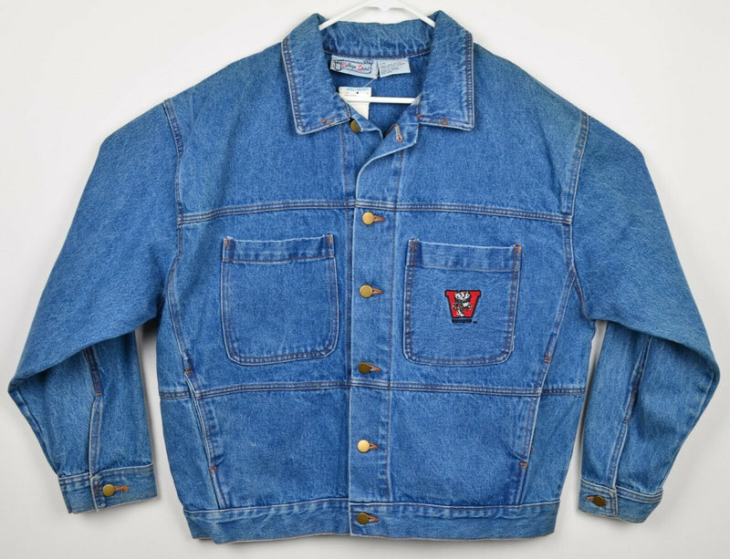 Vtg 90s Wisconsin Badgers Men's Large Blue Jean Baggy Denim Jacket UW-Madison