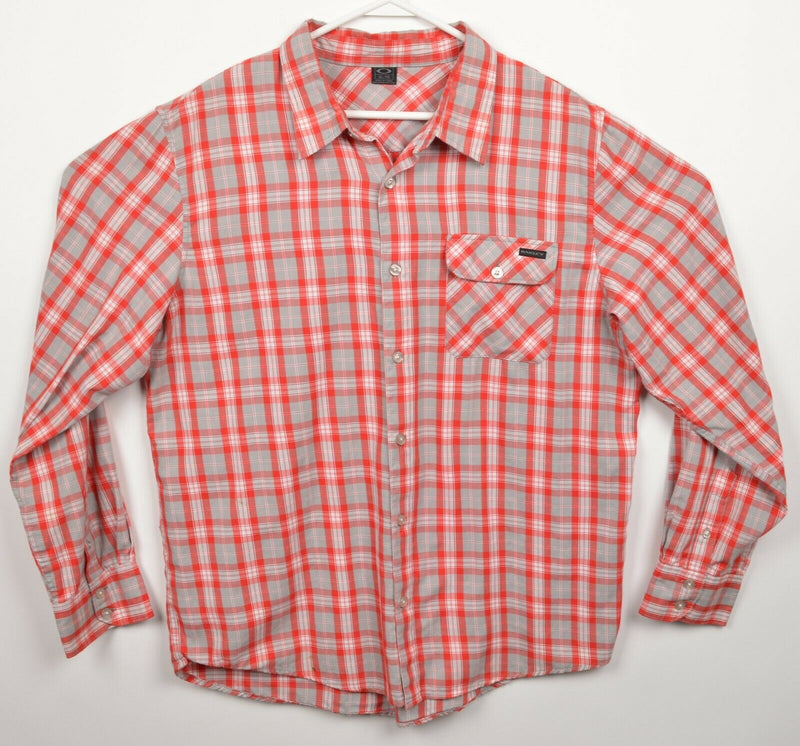 Oakley Men's XL Red Gray Plaid Cotton Poly Blend Long Sleeve Button-Front Shirt