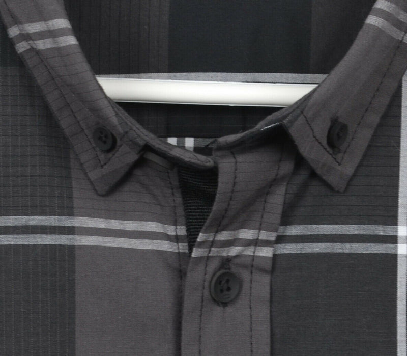 Oakley Men's Medium Regular Black Gray Plaid Cotton Elastane Button-Down Shirt