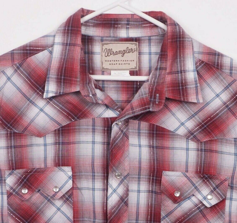 Wrangler Men's 2XB (2XL Big) Pearl Snap Red Plaid Metallic Western Shirt