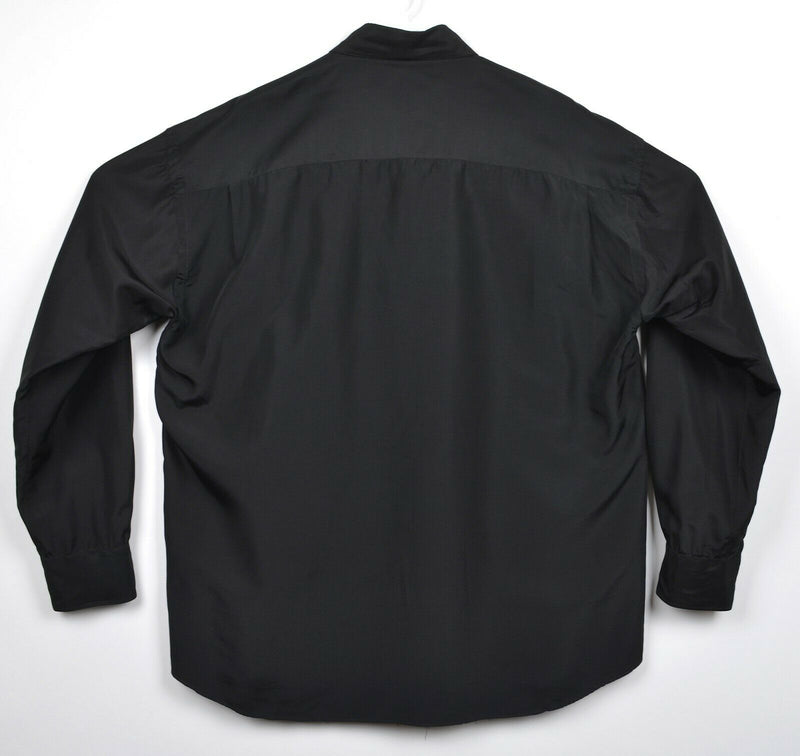 J. Peterman Company Men's Sz Large 100% Silk Solid Black Long Sleeve Shirt