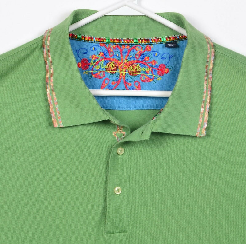 Robert Graham Men's 2XL Solid Green Colorful Accent Designer Polo Shirt