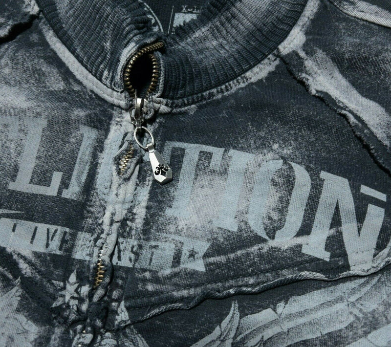 Affliction Sweatshirt Men's XL Live Fast Skull Wings Full Zip Distressed Black