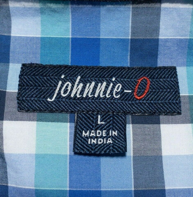 Johnnie-O Button-Down Shirt Blue White Check Preppy Surfer Logo Men's Large