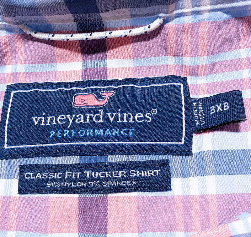 Vineyard Vines Performance 3XB Tucker Shirt Button-Down Pink Plaid Nylon Wicking