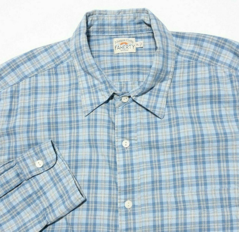 Faherty XL Shirt Men Long Sleeve Button-Front Blue Gray Plaid