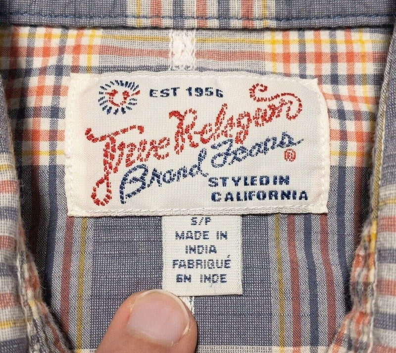True Religion Pearl Snap Shirt Small Men's Colorful Plaid Western Rockabilly