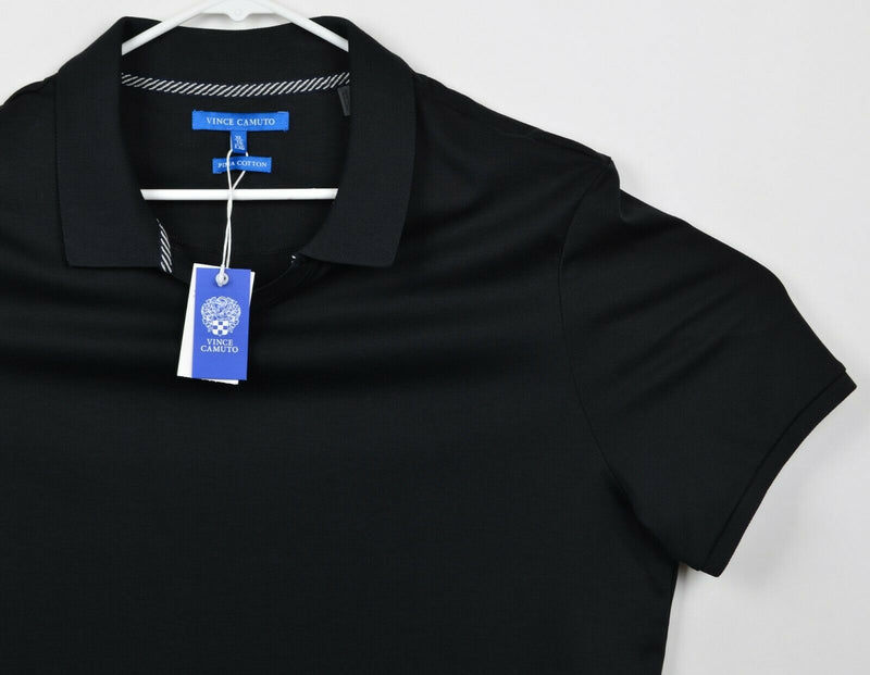 Vince Camuto Men's Sz XL Pima Cotton Blend Solid Black Short Sleeve Polo Shirt