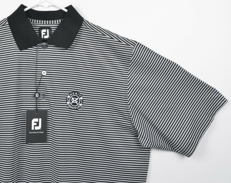 FootJoy Men's Sz Large Black Gray Striped Lisle Performance Golf Polo Shirt NWT