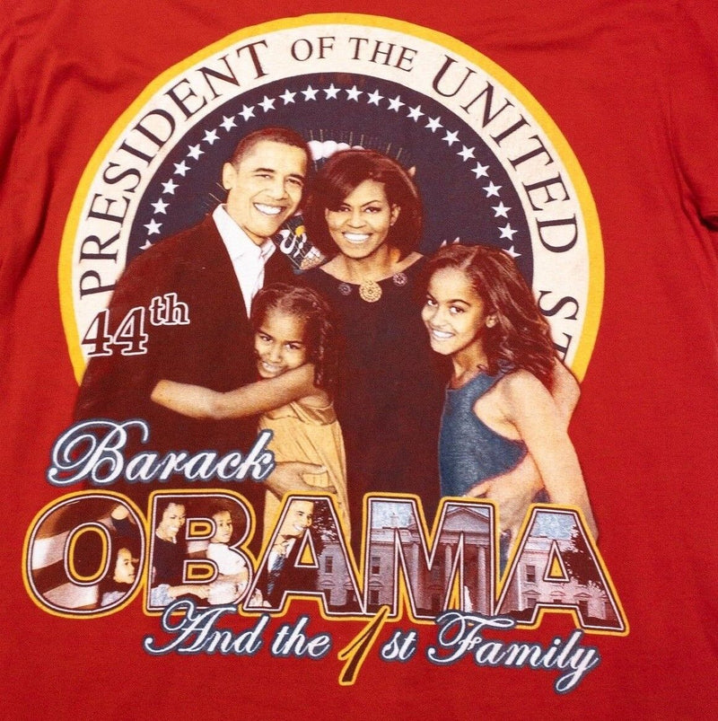 Obama Family T-Shirt Large Men's Vintage Y2K Rap Tee Barack Red Long Sleeve