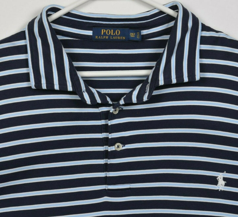 Polo Ralph Lauren Men's 2XLT Tall Navy Blue Aqua Blue Striped Polo Shirt