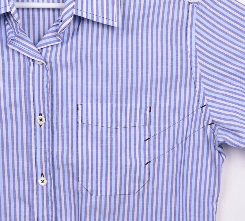 Billy Reid Men's Sz Large Blue White Striped Made in Italy Pocket Shirt