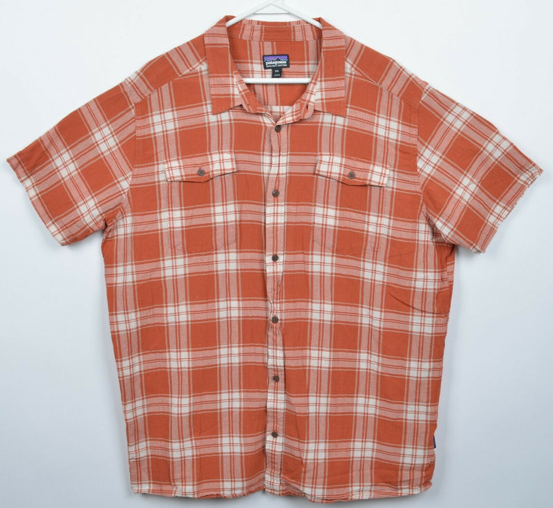 Patagonia Men's 2XL Orange Plaid Organic Cotton Steerman Button-Front Shirt