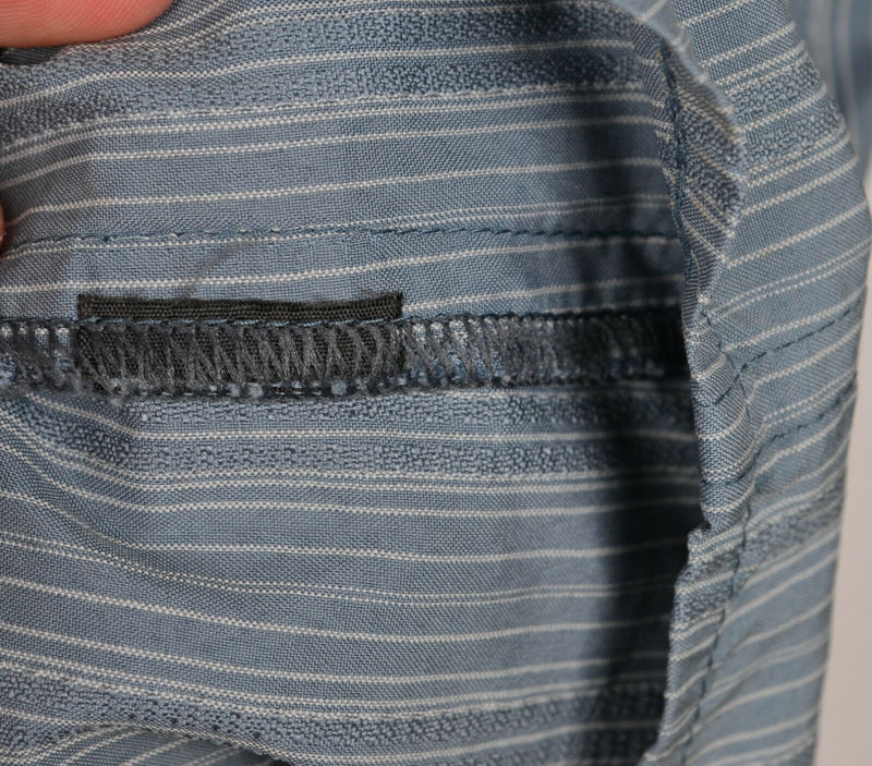 Kuhl Men's Large Blue Striped Hooded Button-Front Lightweight Jacket Shirt