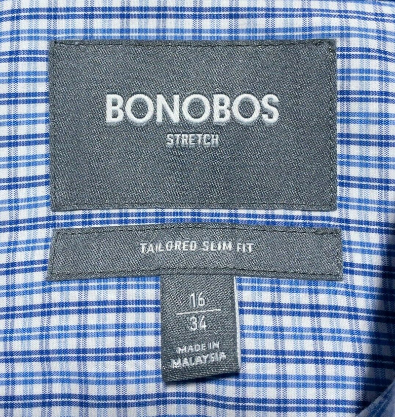 Bonobos Stretch Men's 16/34 Tailored Slim Fit Cotton Nylon Blue Plaid Shirt