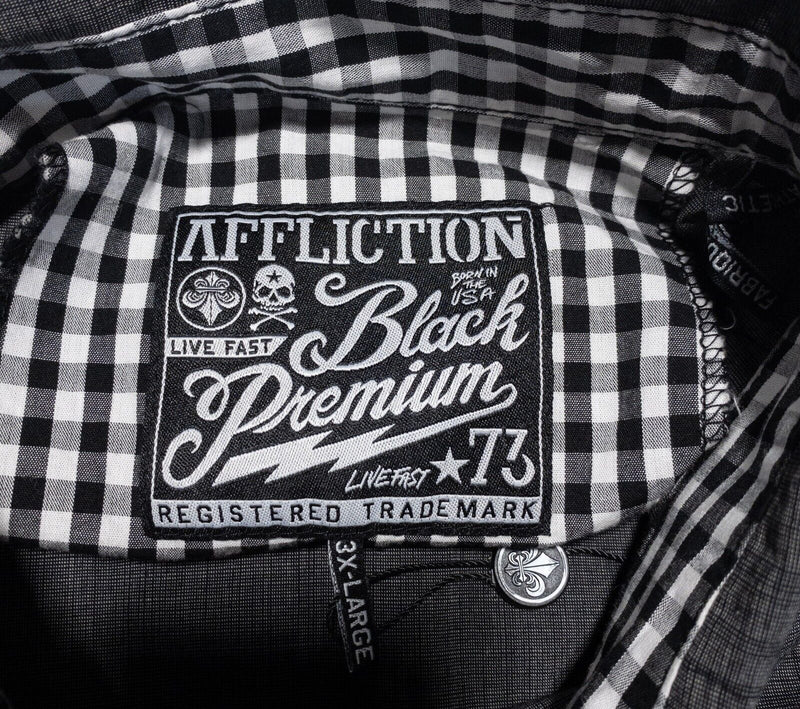 Affliction Black Premium Shirt 3XL Mens Gray Tribal Long Sleeve Skull Embroidery