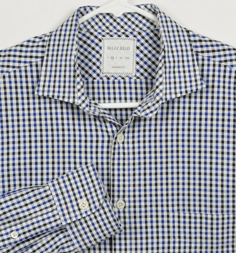 Billy Reid Men's Medium Standard Cut Blue Black Plaid Check Made in Italy Shirt