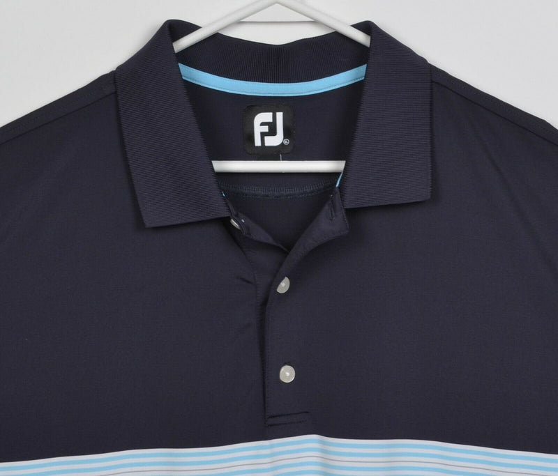 FootJoy Men's XL Navy Blue Striped Wicking FJ Golf Performance Polo Shirt