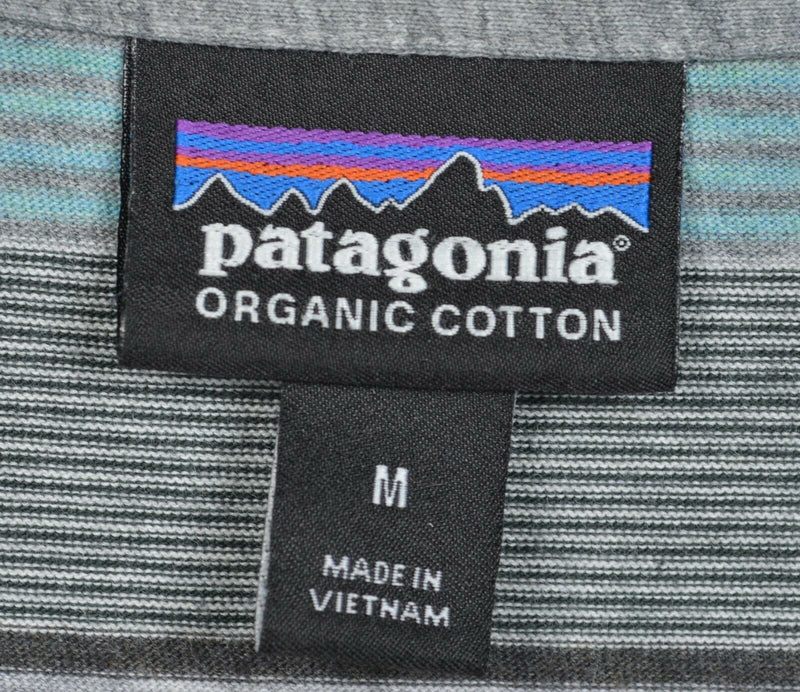 Patagonia Men's Medium Squeaky Clean Gray Blue Green Striped Polo Shirt 52776