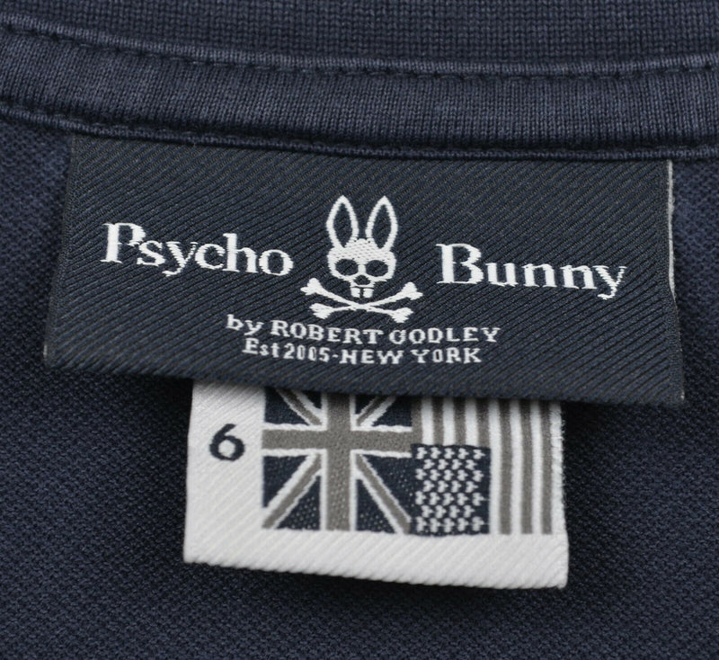 Psycho Bunny Men's Sz 6 (Large) Navy Blue Embroidered Punny Polo Rugby Shirt