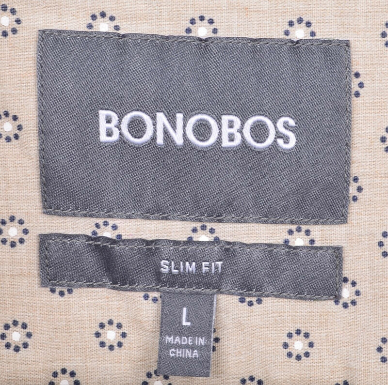 Bonobos Men's Large Slim Light Beige/Cream Polka Dot Geometric Button-Down Shirt