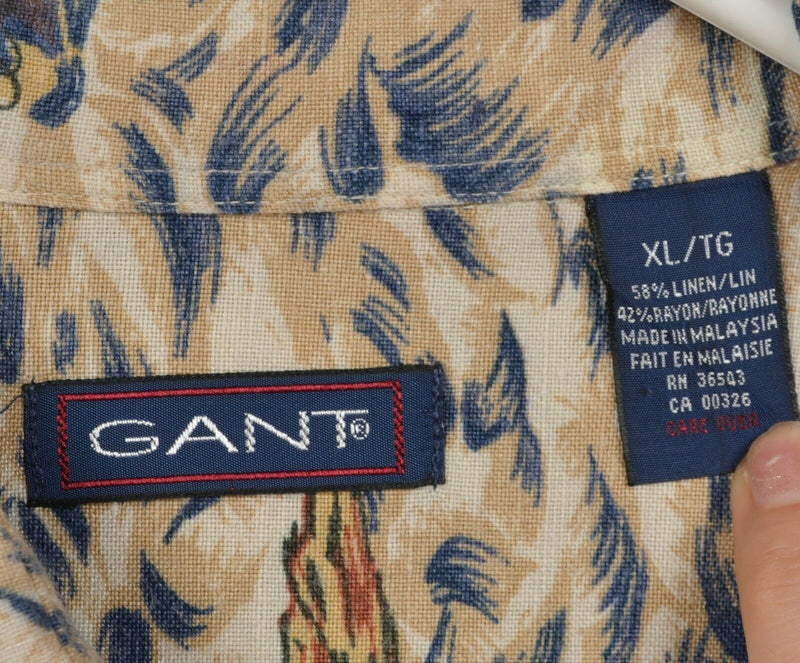 GANT Men's XL Linen Rayon Blend Tropical Animal Island Print Lounge Shirt