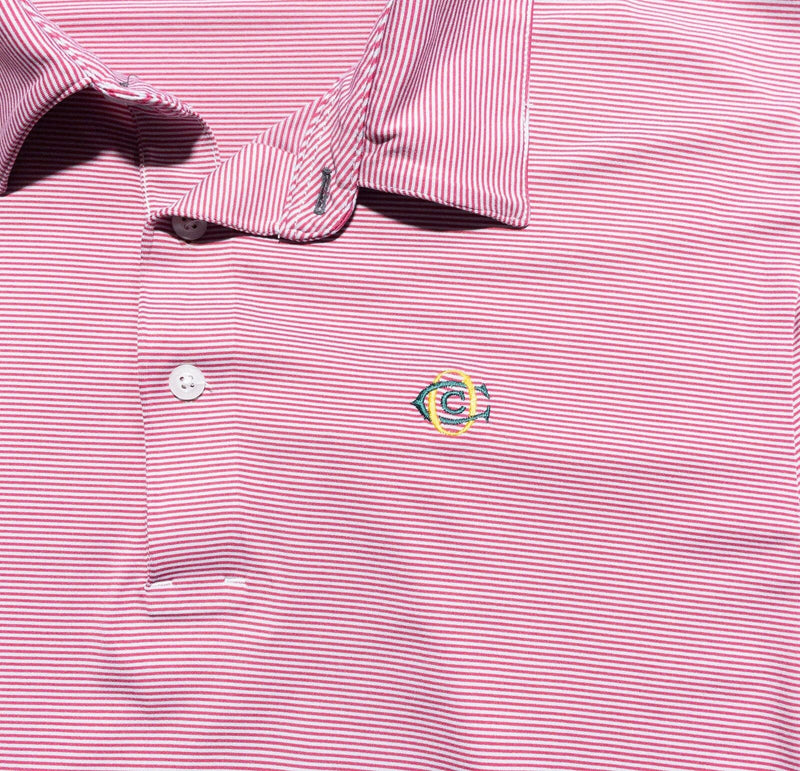 KJUS Golf Polo Shirt Mens 2XL/56 Pink Soren Stripe Wicking UPF 50+ Short Sleeve