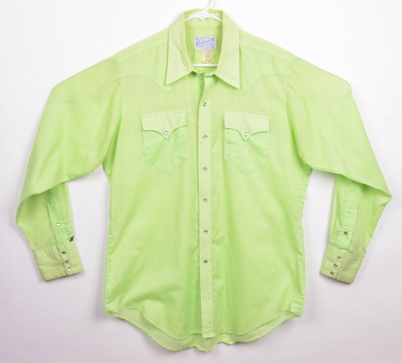 Vtg Rockmount Men's Sz Large 16.5 35 Pearl Snap Lime Green Tru-West Shirt