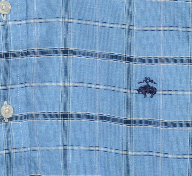 Brooks Brothers Men's 2XL Blue Navy Plaid Logo Non-Iron Button-Down Shirt