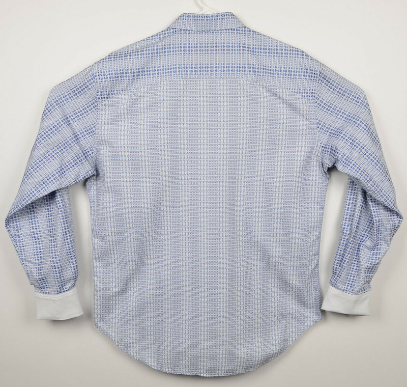 Robert Graham Men's Large French Cuff Blue White Geometric Designer Dress Shirt