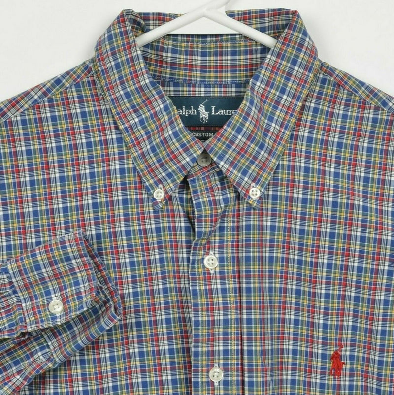 Polo Ralph Lauren Men's XL Custom Fit Blue Red Plaid Button-Down Shirt