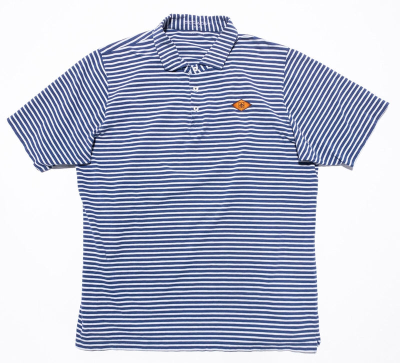 B. Draddy Polo Shirt Men's Large Blue White Striped Golf Casual Cotton Blend