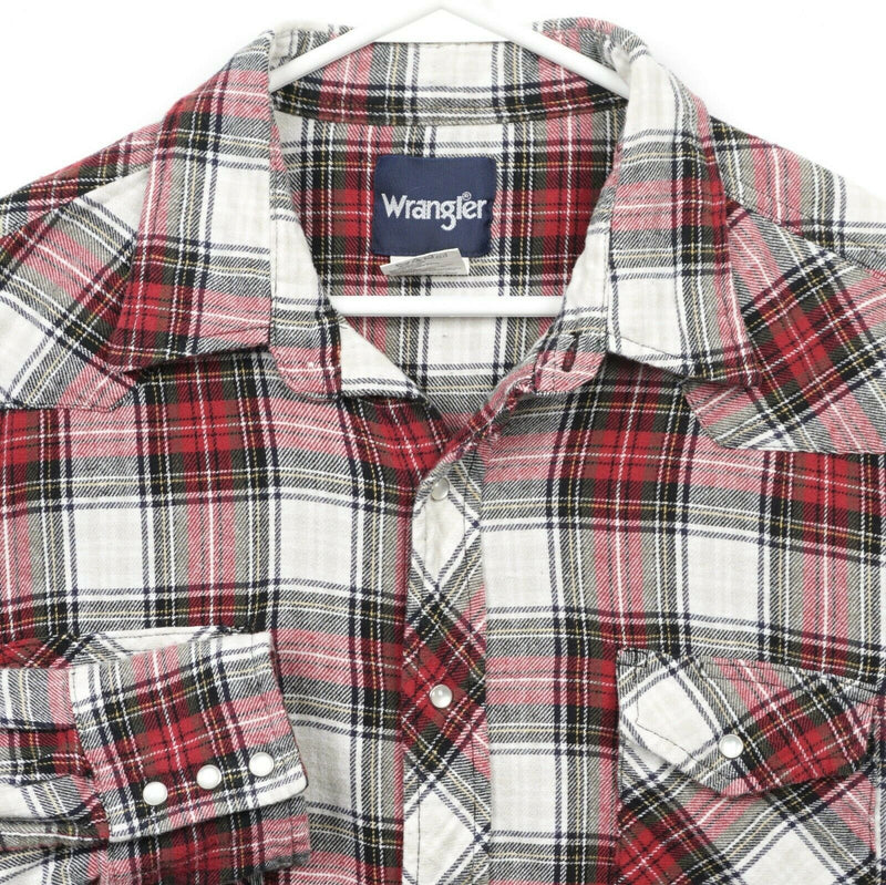 Wrangler Men's 2XLT (2XL Tall) Pearl Snap Red Plaid Flannel Western Shirt