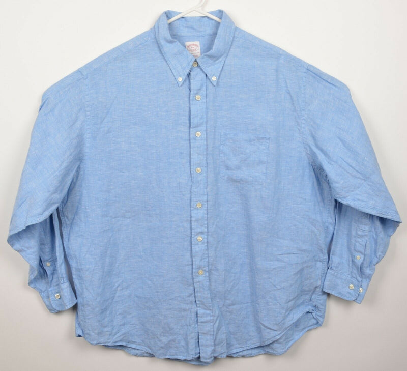 Brooks Brothers Men's 2XL Irish Linen Solid Blue Long Sleeve Button-Down Shirt