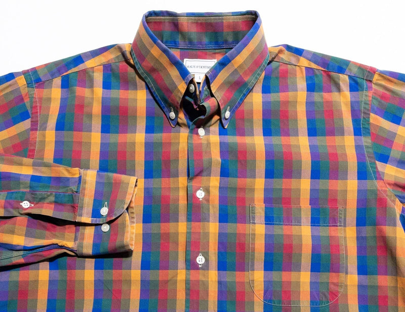 Maus & Hoffman Vintage Shirt Men's Large Button-Down Colorful Check Long Sleeve