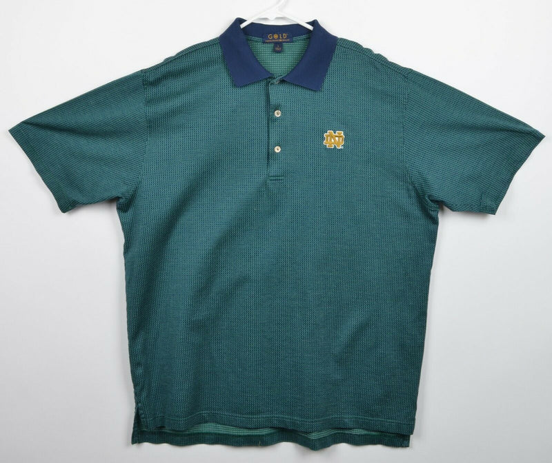 Notre Dame Peter Millar Men Sz Large Green Gold Embroidered Logo Golf Polo Shirt