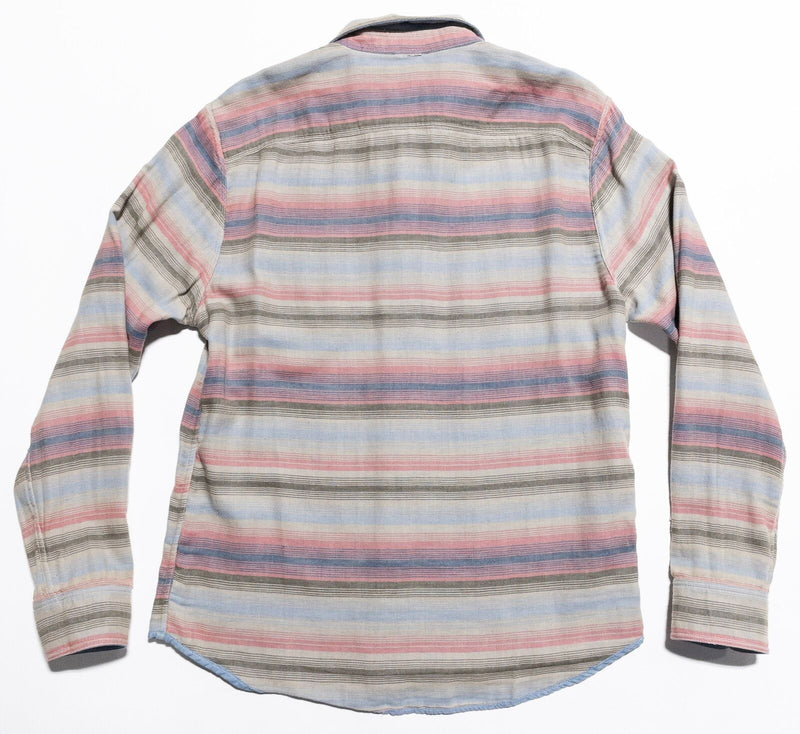 Faherty Reversible Shirt Men's Fits M/L Button-Up Striped Pink Solid Blue