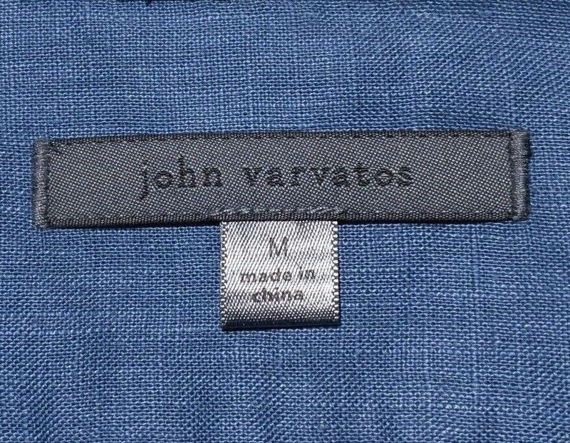 John Varvatos Collection Linen Shirt Medium Men Solid Blue Long Sleeve Button Up