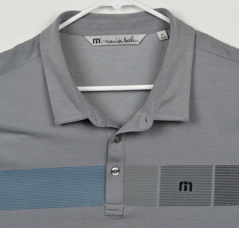 Travis Mathew Men's Sz 2XL Gray Striped Cotton Polyester Blend Polo Golf Shirt