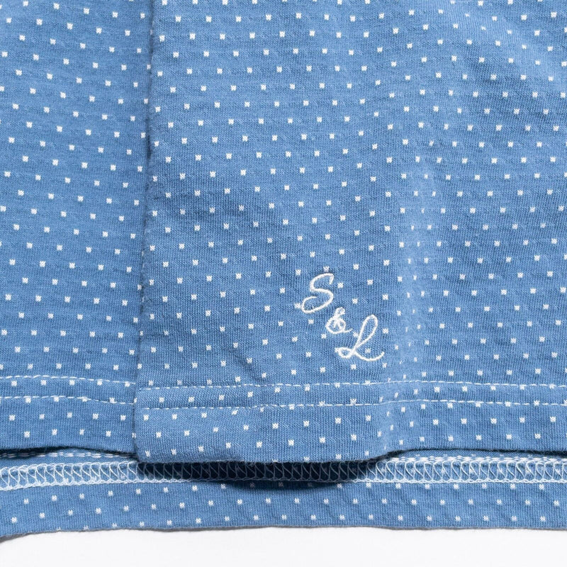 State & Liberty Dress Shirt Men's Large Athletic Wicking S&L Blue Polka Dot