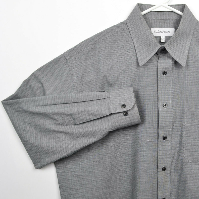Vintage Yves Saint Laurent Men's 17 34-35 (XL) Gray Button-Front YSL Dress Shirt