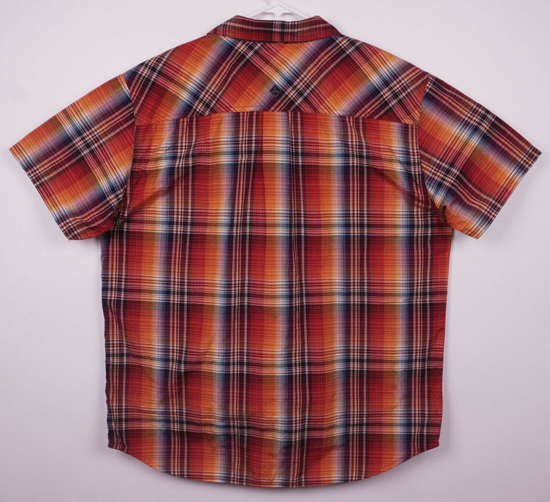 Prana Men's XL Organic Cotton Polyester Blend Orange Red Plaid Hiking Shirt