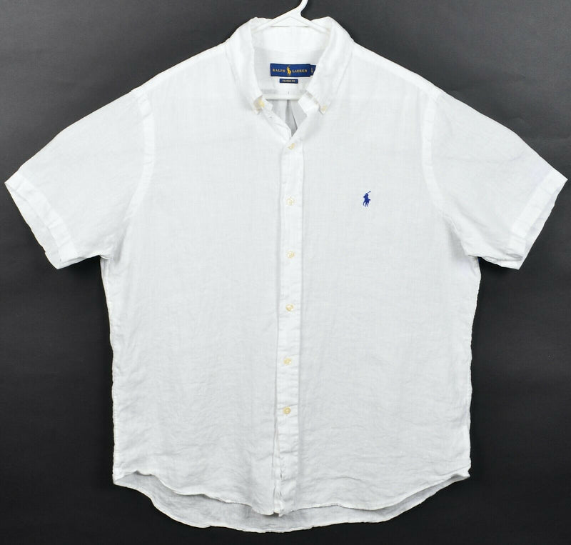 Polo Ralph Lauren Men Large Classic Fit 100% Linen Solid White Button-Down Shirt