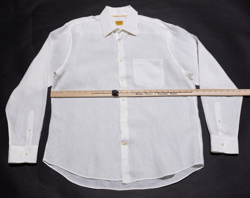 Robert Talbott Carmel Linen Shirt Men's Large Long Sleeve Solid White Button-Up