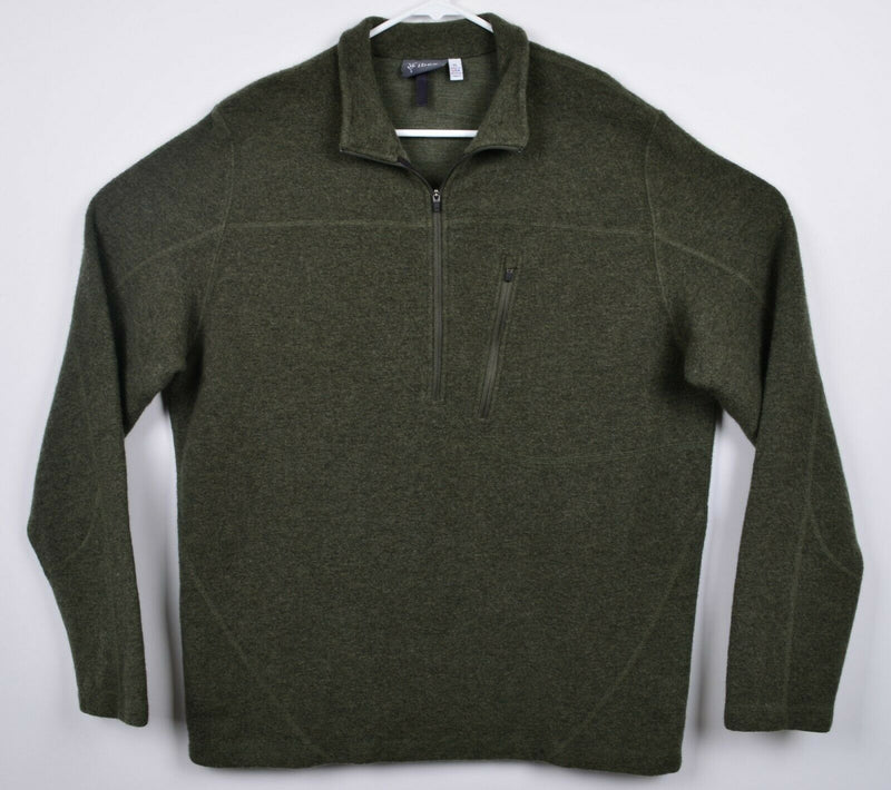 Ibex Men's XL Merino Wool Blend 1/4 Zip Green Hiking Heavy Sweater Jacket