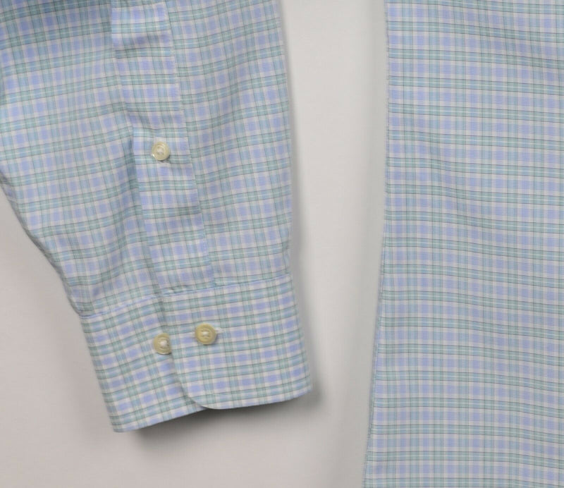 Brooks Brothers Men's Sz 16.5 Non-Iron Regent Blue Green Plaid Dress Shirt