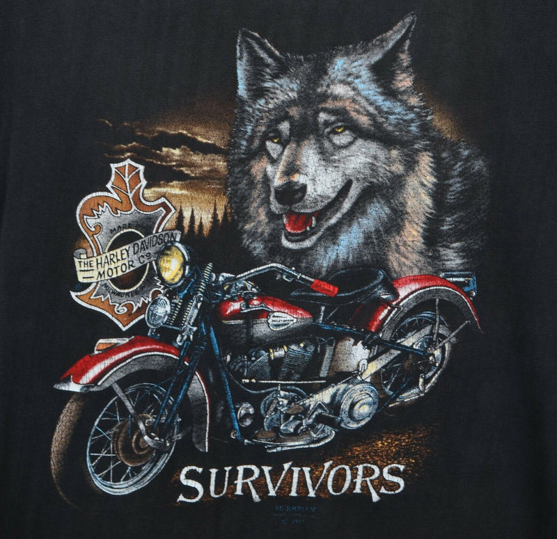 Vtg 1989 3D Emblem Men's Large Survivors Wolf Harley-Davidson Paper Thin T-Shirt