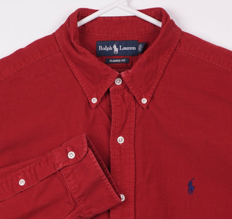 Polo Ralph Lauren Men's XL Classic Fit Solid Red Corduroy Button-Down Shirt