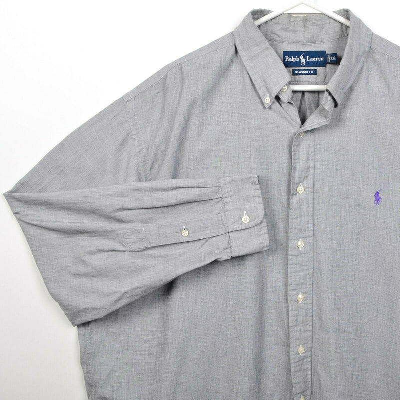 Polo Ralph Lauren Men's 2XL Classic Fit Solid Gray Purple Pony Button-Down Shirt